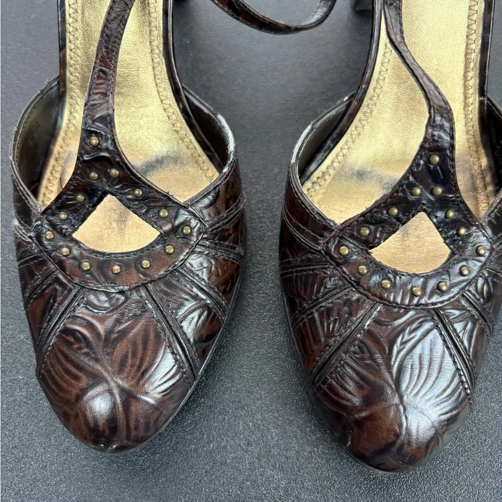 ANTONIO MELANI Brown Heels with Gold Accents - Picture 3 of 13